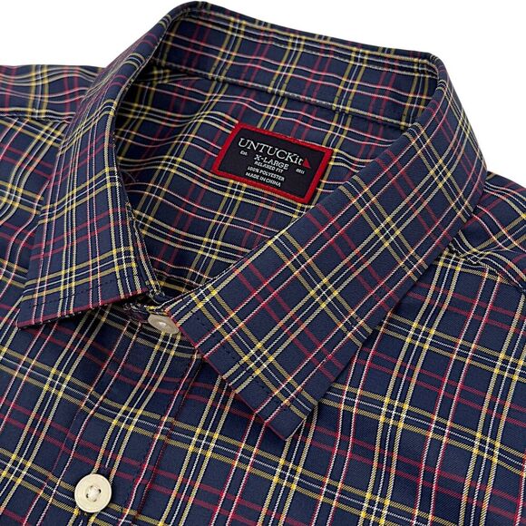 UNTUCKit Men's Talty Relaxed Fit Long Sleeve Plaid Shirt Navy/Red/Yellow XL - Picture 1 of 11